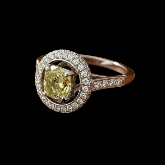 Estate 1.31 ct Natural Fancy Brownish Greenish Yellow (GIA) Diamond 14K White Gold Ring 14740