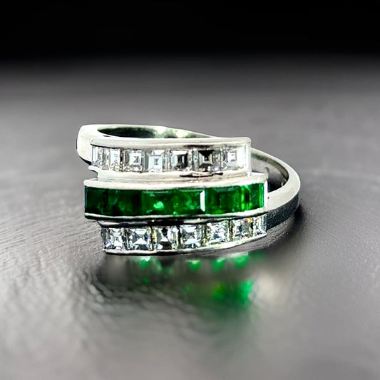 Estate Fine Emerald .59 cttw Diamond .80 cttw Ring 15266