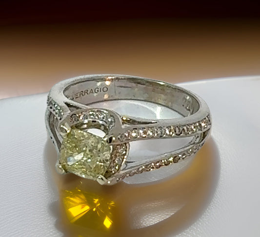 Estate Designer Verriago 1.21 ct Natural Fancy Yellow (GIA) Diamond 18K White Gold Ring 14738