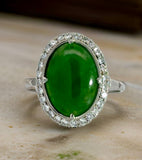 Estate Jade and Diamond Platinum Ring 15272