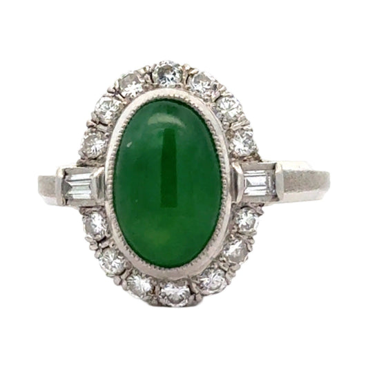 Estate Jade Cabochon and Diamond Ring 15269