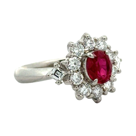 Estate Ruby Oval 1.06ct Diamond 0.89cttw Platinum Ring 15268