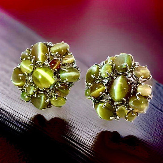 Estate Parisian Designer P. Mouboussin 43.61 cttw Cateyes Chrysoberyl Diamond Earrings 15275