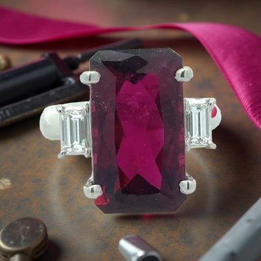 Estate 8.88 ct Tourmaline & Diamond Platinum Ring 15762