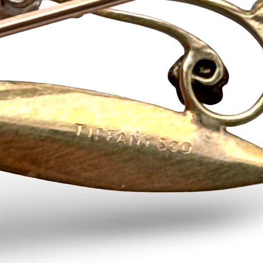 Estate Circa 1930 Tiffany & Co Blue and Yellow Sapphire, Diamond, Pearl Brooch