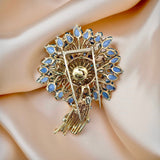 French Vintage Diamond, Sapphire and 18K Yellow Gold 1950's Flower Brooch