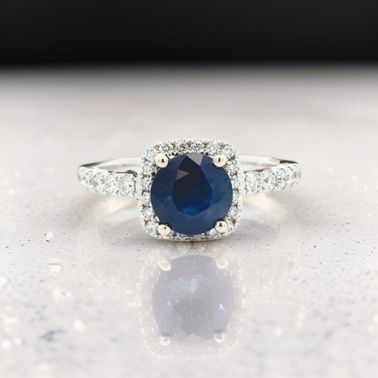 Designer Leo Schachter 2.25 ct Sapphire Diamond Halo Ring 14769