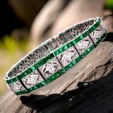 Aristocrat Art Deco Style Fine Emerald and Diamond 18K White Gold Bracelet