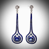 Aristocrat Art Deco Style 11.30 cttw Ceylon Sapphire Diamond Drop Earrings