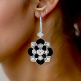 New Aristocrat Art Deco Reproduction Diamond and Black Enamel Dangle Earrings 11775