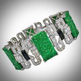 Authentic 1925 Art Deco 8.52 cttw Diamond Jadeite Black Enamel Platinum Bracelet 15289