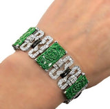 Authentic 1925 Art Deco 8.52 cttw Diamond Jadeite Black Enamel Platinum Bracelet 15289