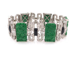 Authentic 1925 Art Deco 8.52 cttw Diamond Jadeite Black Enamel Platinum Bracelet 15289