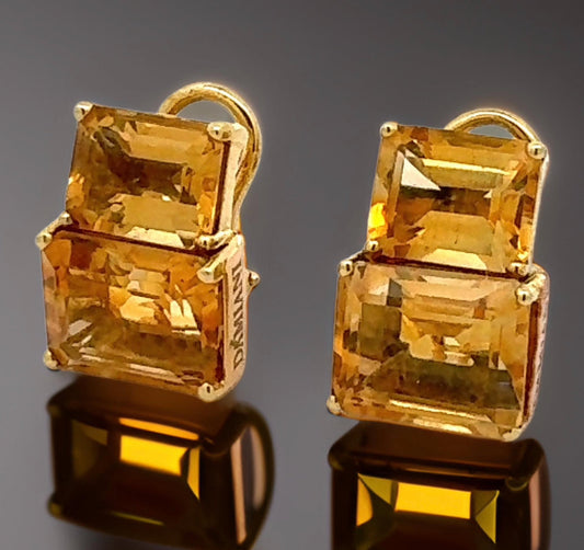 Estate Italian Designer Casa Damiani 13.86 cttw Citrine 18K Yellow Gold Earrings 14784