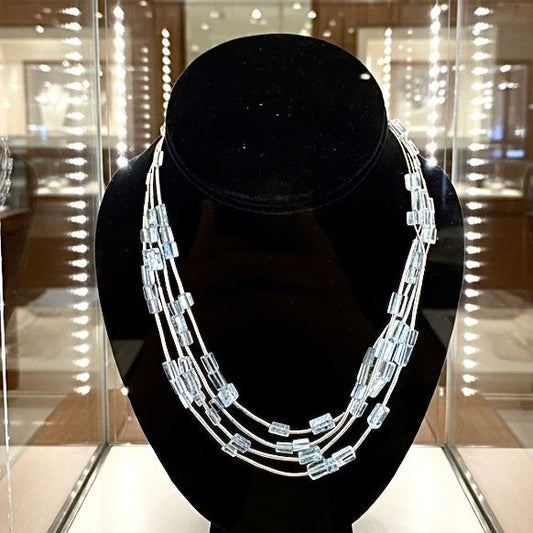 Designer H. Stern Aquamarine and Diamond 18K White Gold Necklace (Lizard Collection)