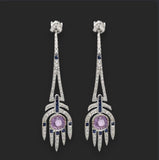 Aristocrat Art Deco Style Diamond, Pink and Blue Sapphire and 18K White Gold Dangle Earrings