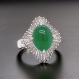 Estate Green Jade & Diamond Platinum Ring 12557