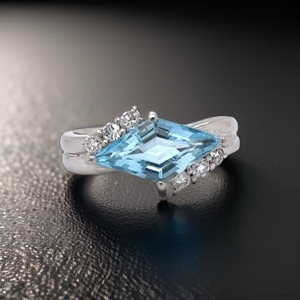 Estate 1.50 ct Aquamarine and Diamond Platinum Ring 12278