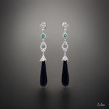 Art Deco Reproduction Aristocrat 13.54 cttw Onyx and Diamond/Emerald Dangle Earrings 12508