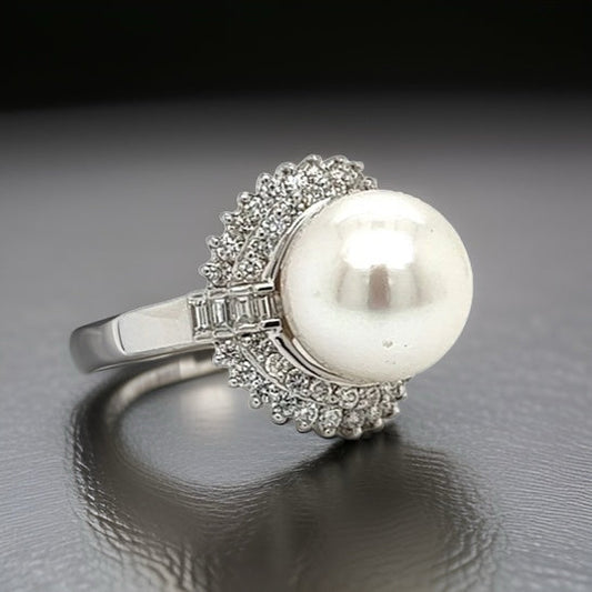 Estate Designer A & Z Pearl Co. 13.50mm Pearl 1.52 cttw Diamond Ring 13880