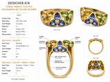 Modern Designer JCR Citrine, Peridot, Tanzanite and Diamond 14Kt Yellow Gold Ring.