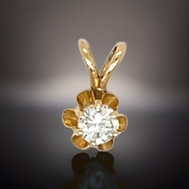 14K Yellow Gold Solitaire Diamond Pendant 02616