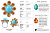 Modern Orange Sapphire Diamond, Turquoise 18kt White Gold Ring