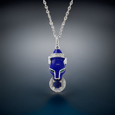 E.H. Collection Sapphire Diamond and Blue Enamel Panther Pendant with Chain 12933