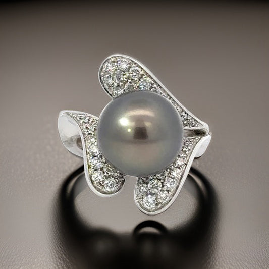 Estate Designer Schoeffel 1.20 cttw Daimond 12.57mm Tahitian Pearl Ring 13875