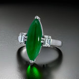 Estate 18 x 6 mm Jade Diamond Platinum Ring 14199