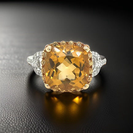 Halo Style 3.65 ct Citrine and Diamond Ring 01157