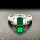 Estate Emerald Diamond Platinum Ring 14206