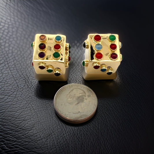 Estate Custom made for A Lucky Italian 10.50 cttw Semi Precious Gemstone 18K Yellow Gold Large Dice 14653