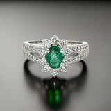 Estate Designer Fana .90 ct Emerald Diamond Halo Ring 13795