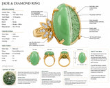 Modern 1980's 23.00ct Jade and Diamond 14Kt Yellow Gold Ring