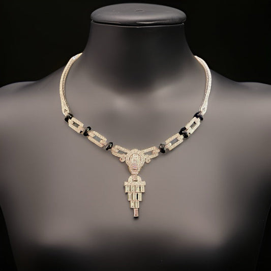 Classy Estate 12.00 ctw Diamond Onyx Platinum Necklace 14105