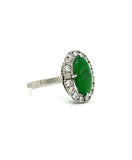 Estate Natural Jade Diamond Platinum Halo Ring 13123