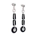 Art Deco Reproduction Aristocrat 7.08 cttw Onyx and Diamond/Emerald Dangle Earrings 12507