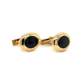 Estate Oval Black Jade 14k Yellow Gold Cuff Links 13773