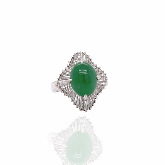 Estate Green Jade & Diamond Platinum Ring 12557