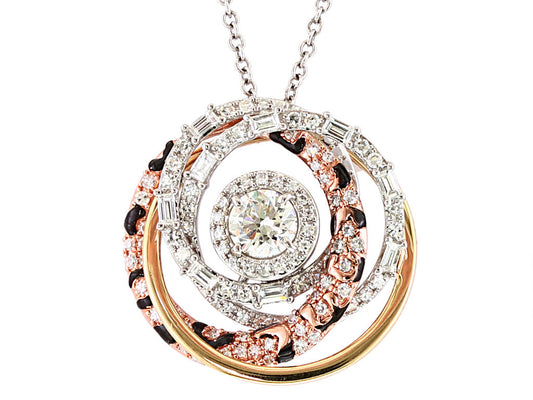 E.H. Collection .87 cttw Diamond 14K Tricolor Gold Pendant With Chain 12935