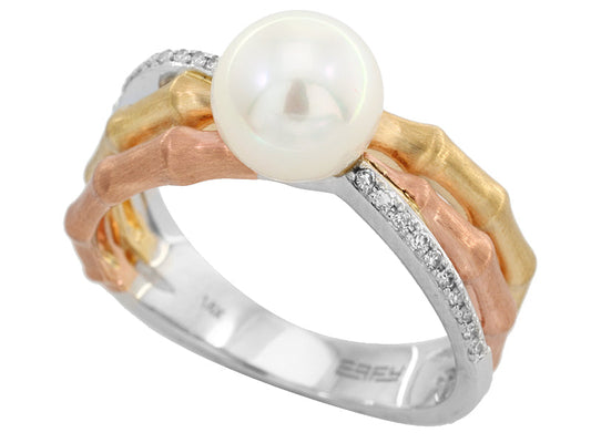 E.H. Collection Tricolor Gold Diamond and Pearl Ring 12808