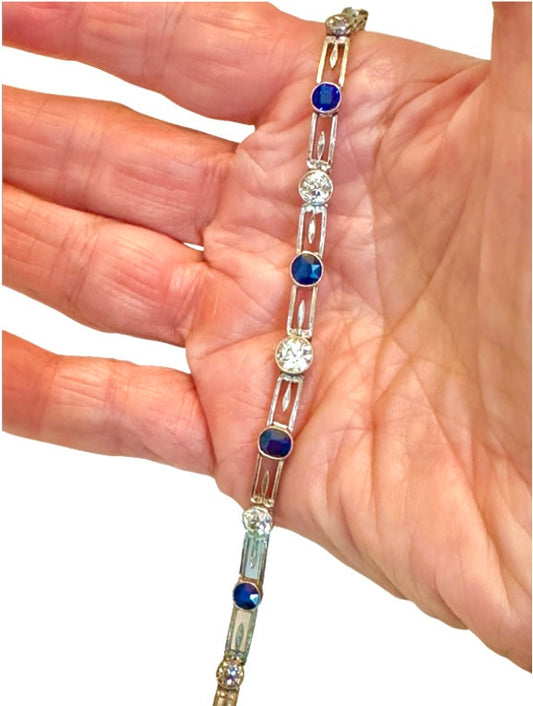 Estate Art Deco 2.65 cttw Old European Cut Diamond 2.00 cttw Sapphire Platinum Bracelet 14101