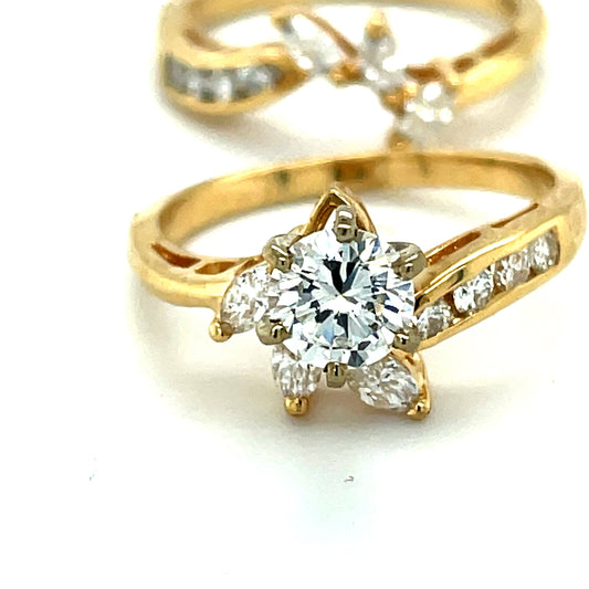 Estate Bridal Set .57 ct Round Brilliant Cut Center Diamond .90 cttw Ring 13886