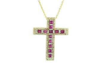 E.H. Collection 1.03 cttw Ruby and Diamond Cross Pendant With Chain 14394