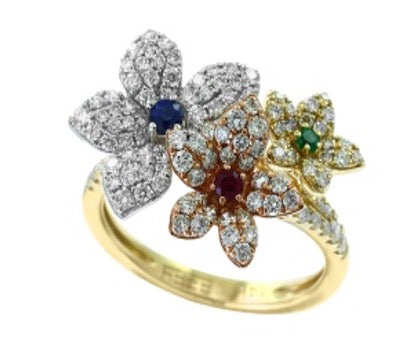 E.H. Collection Emerald Ruby Sapphire and Diamond Flower Ring 14404