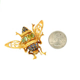 Estate Sapphire Ruby and Peridot 18K Yellow Gold Bee Pin 14071