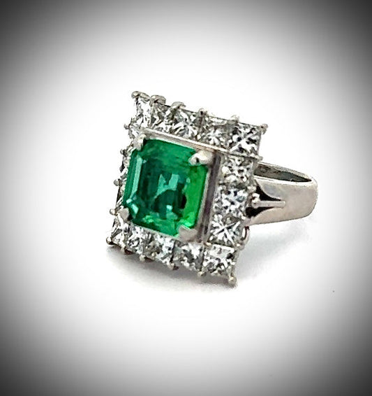 Estate 2.41 ct Emerald and 3.29 cttw Diamond Platinum Ring 15255