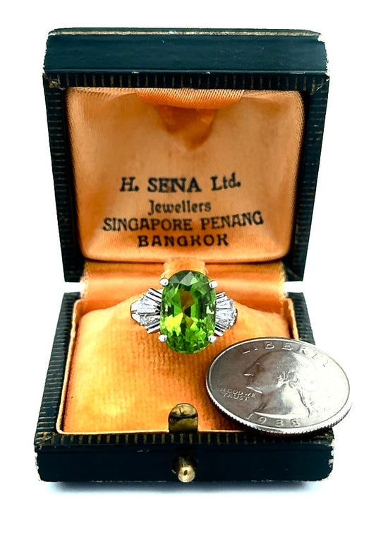 Estate 6.32 ct Peridot and .35 cttw Diamond Platinum Ring 15256