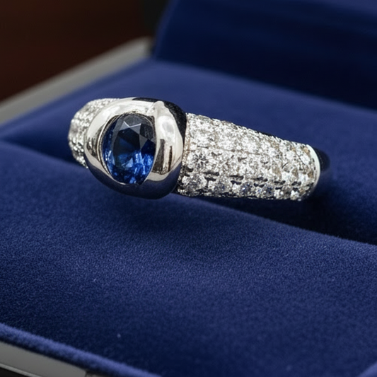 Sapphire, Diamond and 18K White Gold Tapered Ring